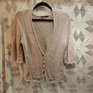 Nic + Zoe medium beige sweater.  Metal buttons down front.  Very soft